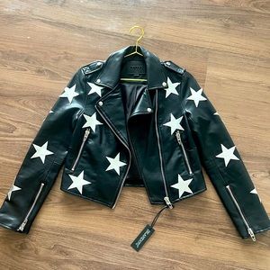 BLANK NYC Black vegan leather jacket with silver stars XS NWT
